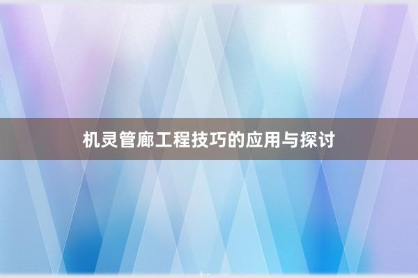 机灵管廊工程技巧的应用与探讨